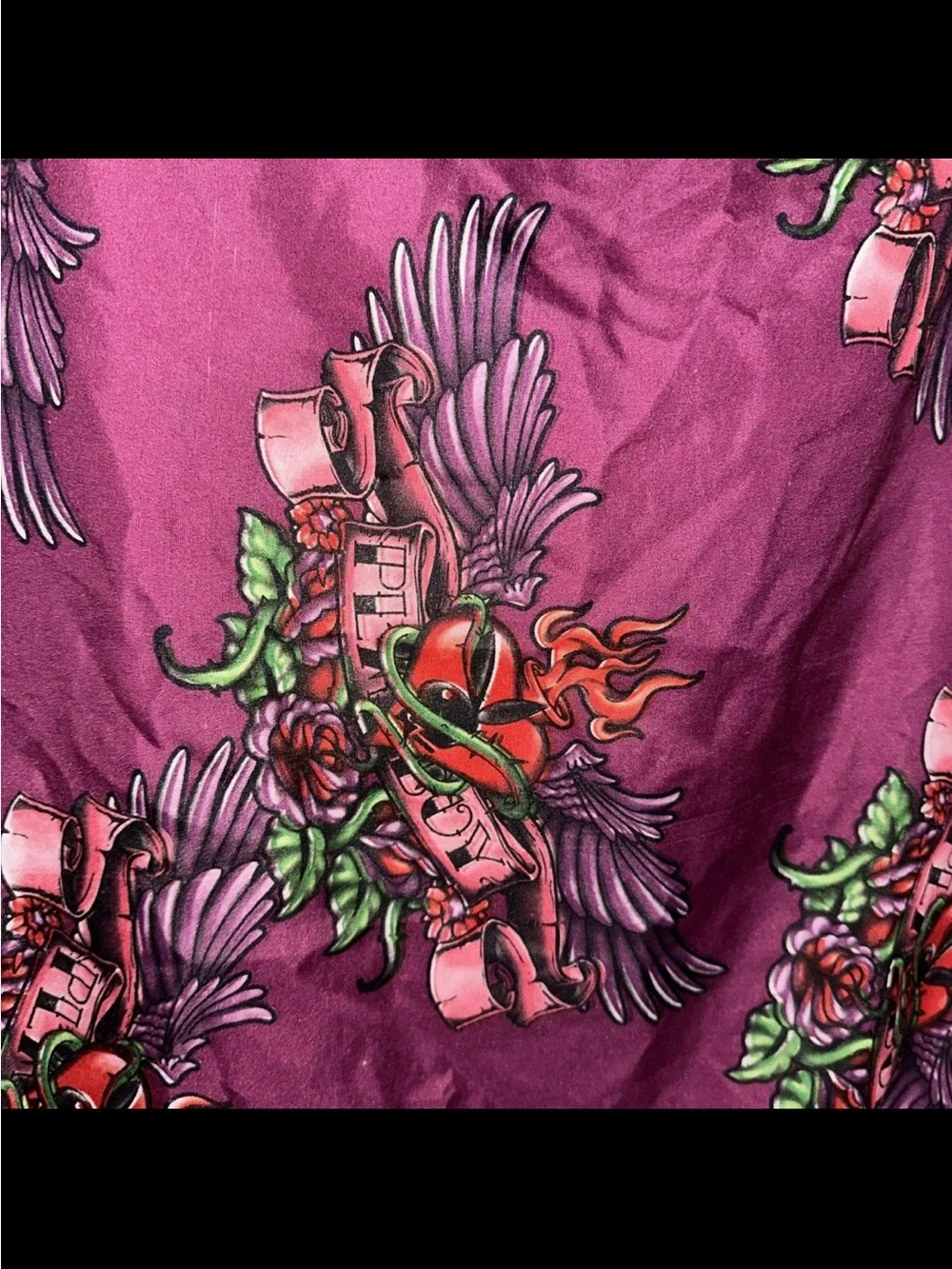 RARE 90s PLAYBOY BED FLAT SHEET FULL SIZE PURPLE WINGED HEARTS FLAMES 2 CASES